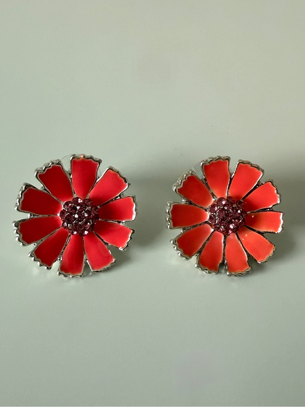 Red Floral Enamel Stud Earrings - Women Jewelry